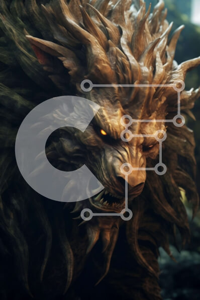 Intra Συλλεκτικό Ξύλινο Παζλ Plywood  4mm - Εικόνα τρόμου του προσώπου ενός λυκάνθρωπου με αιχμηρούς κυνόδοντες και λαμπερά κόκκινα μάτια Σε Ξύλινο Κουτί - Διαστάσεις Puzzle: 10x10 cm – 25 κομμάτια