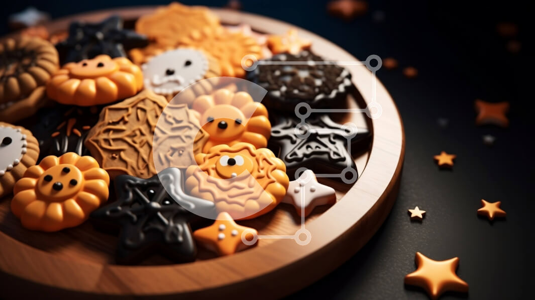 Σετ των 2 Intra Συλλεκτικό Ξύλινο Παζλ Plywood  4mm - Διακοσμημένα μπισκότα αποκριών σε ένα πιάτο Σε Ξύλινο Κουτί - Διαστάσεις: 10x10 cm – 25 κομμάτια