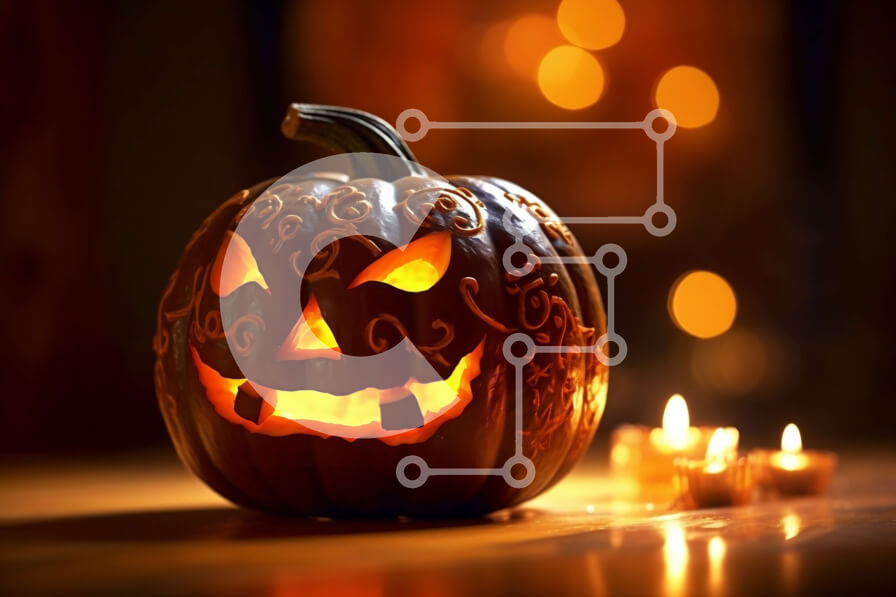 Intra Συλλεκτικό Ξύλινο Παζλ Plywood  4mm - Απόκοσμη διακόσμηση αποκριών: Σκαλιστή κολοκύθα με λαμπερό πρόσωπο σε ξύλινο τραπέζι Σε Ξύλινο Κουτί - Διαστάσεις: 10x10 cm – 25 κομμάτια