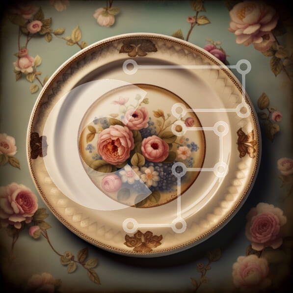 Intra Συλλεκτικό Ξύλινο Παζλ Plywood  4mm - Όμορφο πιάτο Vintage στυλ με Floral σχέδιο Σε Ξύλινο Κουτί - Διαστάσεις Puzzle: 10x10 cm – 25 κομμάτια