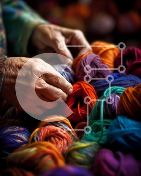 Intra Συλλεκτικό Ξύλινο Παζλ Plywood  4mm - Όμορφη εικόνα ηλικιωμένων χεριών που πλέκουν με πολύχρωμη μπάλα νήματος Σε Ξύλινο Κουτί - Διαστάσεις Puzzle: 10x10 cm – 25 κομμάτια