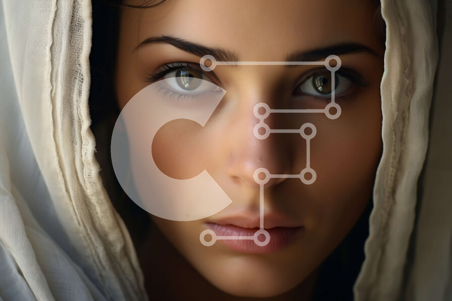 Intra Συλλεκτικό Ξύλινο Παζλ Plywood  4mm - Εκπληκτικό πορτρέτο μιας γυναίκας με λευκό πέπλο και σοβαρή έκφραση Σε Ξύλινο Κουτί - Διαστάσεις Puzzle: 10x10 cm – 25 κομμάτια