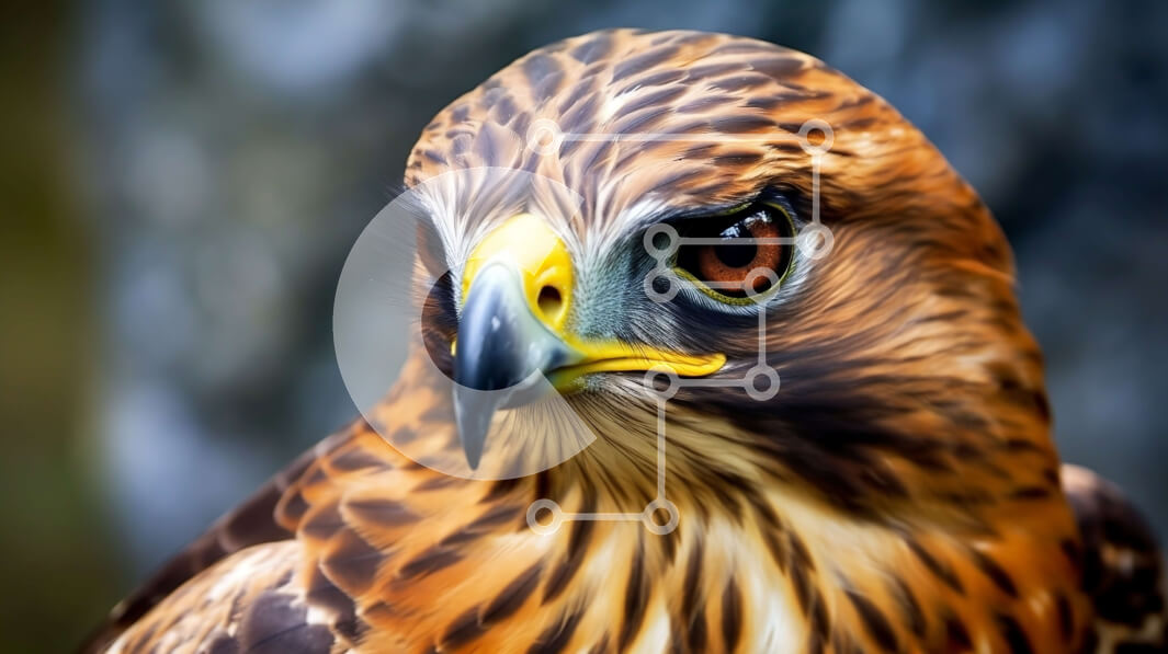 Σετ των 2 Intra Συλλεκτικό Ξύλινο Παζλ Plywood  4mm - Εκπληκτική κοντινή πλάνο του κεφαλιού ενός γερακιού Σε Ξύλινο Κουτί - Διαστάσεις: 10x10 cm – 25 κομμάτια