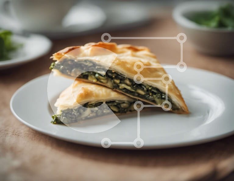 Σετ των 2 Intra Συλλεκτικό Ξύλινο Παζλ Plywood  4mm - Σπανακόπιτα με λαχανικά σε ένα πιάτο Σε Ξύλινο Κουτί - Διαστάσεις: 10x10 cm – 25 κομμάτια