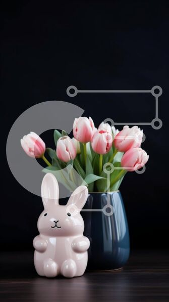 Σετ των 2 Intra Συλλεκτικό Ξύλινο Παζλ Plywood  4mm - Ροζ λαγουδάκι με τουλίπες και πράσινο Σε Ξύλινο Κουτί - Διαστάσεις: 10x10 cm – 25 κομμάτια