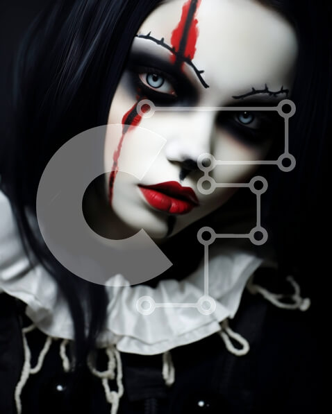 Intra Συλλεκτικό Ξύλινο Παζλ Plywood  4mm - Γυναίκα με μαύρα μαλλιά και αιματοβαμμένο μακιγιάζ Σε Ξύλινο Κουτί - Διαστάσεις Puzzle: 10x10 cm – 25 κομμάτια