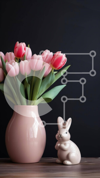 Σετ των 2 Intra Συλλεκτικό Ξύλινο Παζλ Plywood  4mm - Ροζ τουλίπες σε βάζο με ειδώλιο λαγουδάκι Σε Ξύλινο Κουτί - Διαστάσεις: 10x10 cm – 25 κομμάτια