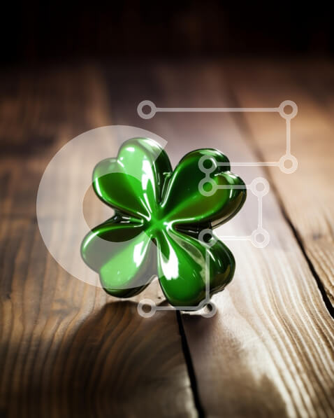 Intra Συλλεκτικό Ξύλινο Παζλ Plywood  4mm - Πράσινο τετράφυλλο τριφύλλι σε ξύλινο τραπέζι Σε Ξύλινο Κουτί - Διαστάσεις: 10x10 cm – 25 κομμάτια