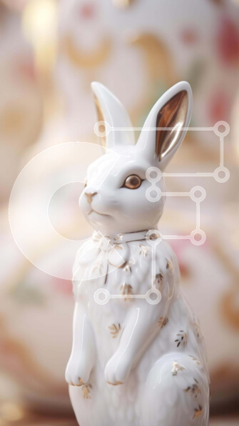 Intra Συλλεκτικό Ξύλινο Παζλ Plywood  4mm - Λευκό ειδώλιο λαγουδάκι σε διακοσμητική οθόνη Σε Ξύλινο Κουτί - Διαστάσεις: 10x10 cm – 25 κομμάτια