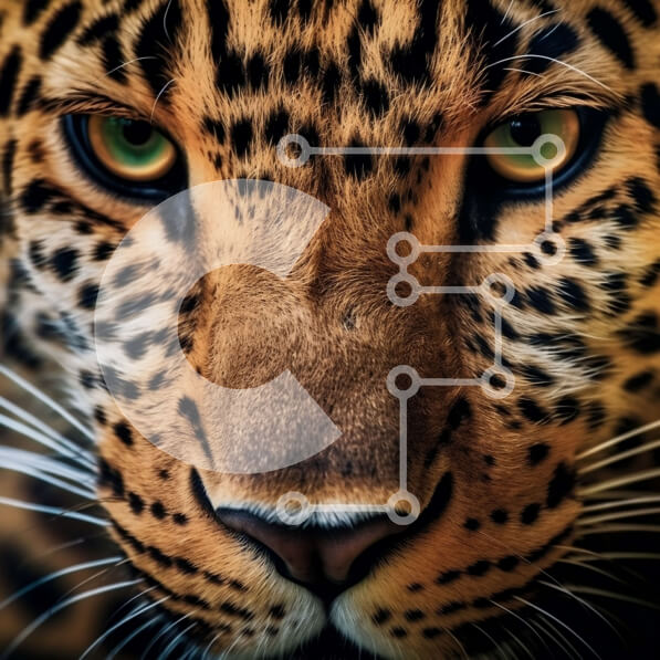 Intra Συλλεκτικό Ξύλινο Παζλ Plywood  4mm - Έντονη κοντινή λήψη του προσώπου μιας λεοπάρδαλης με κηλίδες Σε Ξύλινο Κουτί - Διαστάσεις: 10x10 cm – 25 κομμάτια