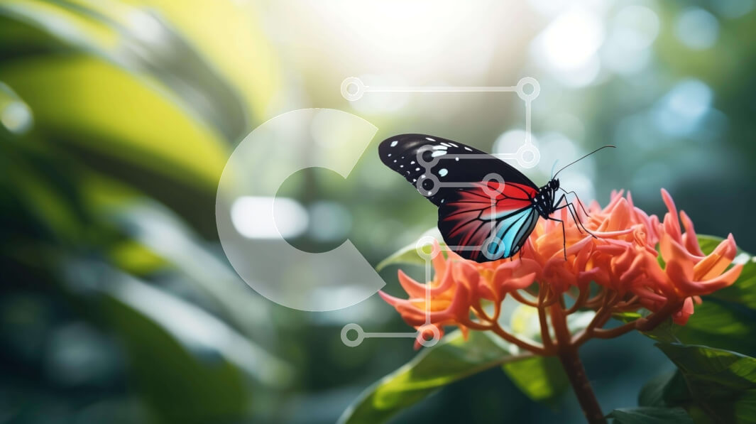 Intra Συλλεκτικό Ξύλινο Παζλ Plywood  4mm - Πολύχρωμη πεταλούδα σε πορτοκαλί λουλούδι σε καταπράσινο τοπίο Σε Ξύλινο Κουτί - Διαστάσεις: 10x10 cm – 25 κομμάτια