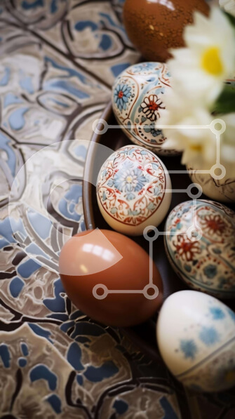 Intra Συλλεκτικό Ξύλινο Παζλ Plywood  4mm - Διακοσμημένα Πασχαλινά αυγά και λουλούδια στο πιάτο Σε Ξύλινο Κουτί - Διαστάσεις: 10x10 cm – 25 κομμάτια