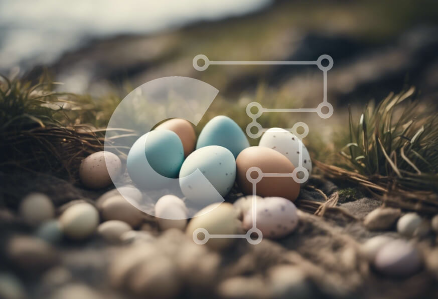 Intra Συλλεκτικό Ξύλινο Παζλ Plywood  4mm - Ζωηρόχρωμα Πασχαλινά αυγά κοντά στο νερό Σε Ξύλινο Κουτί - Διαστάσεις: 10x10 cm – 25 κομμάτια