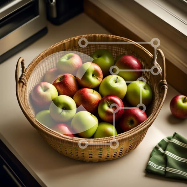 Σετ των 2 Intra Συλλεκτικό Ξύλινο Παζλ Plywood  4mm - Όμορφη εικόνα των μήλων σε ένα ψάθινο καλάθι Σε Ξύλινο Κουτί - Διαστάσεις: 10x10 cm – 25 κομμάτια