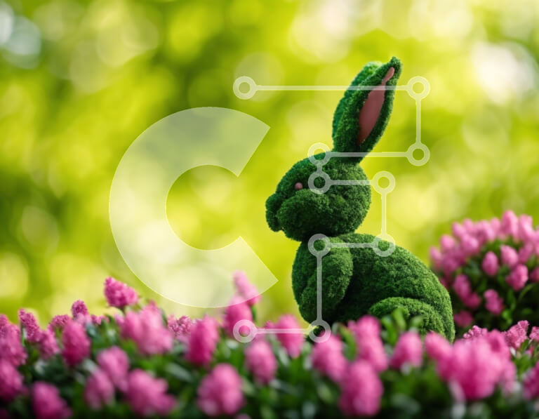 Intra Συλλεκτικό Ξύλινο Παζλ Plywood  4mm - Πράσινο λαγουδάκι στις ροζ τουλίπες - διακόσμηση της άνοιξης και του Πάσχα Σε Ξύλινο Κουτί - Διαστάσεις: 10x10 cm – 25 κομμάτια