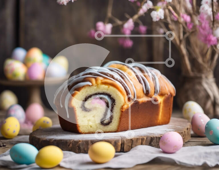 Σετ των 2 Intra Συλλεκτικό Ξύλινο Παζλ Plywood  4mm - Πασχαλινό κέικ Bundt με πολύχρωμα αυγά και λουλούδια Σε Ξύλινο Κουτί - Διαστάσεις: 10x10 cm – 25 κομμάτια