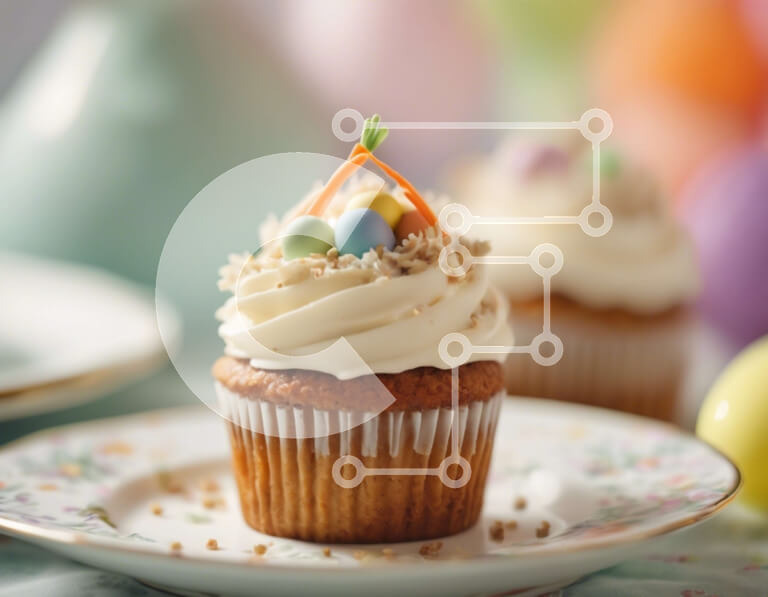 Σετ των 2 Intra Συλλεκτικό Ξύλινο Παζλ Plywood  4mm - Εορταστικά Πάσχα cupcakes και αυγά σε ένα άσπρο πιάτο Σε Ξύλινο Κουτί - Διαστάσεις: 10x10 cm – 25 κομμάτια