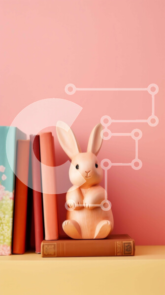 Intra Συλλεκτικό Ξύλινο Παζλ Plywood  4mm - Μικρό ειδώλιο λαγουδάκι σε βιβλία σε ροζ ράφι Σε Ξύλινο Κουτί - Διαστάσεις: 10x10 cm – 25 κομμάτια