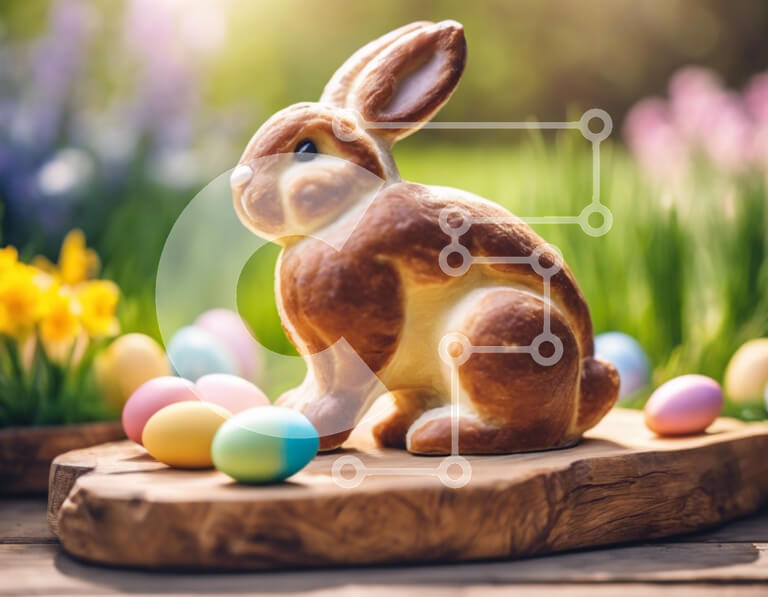 Intra Συλλεκτικό Ξύλινο Παζλ Plywood  4mm - Ειδώλιο λαγουδάκι με πολύχρωμα πασχαλινά αυγά Σε Ξύλινο Κουτί - Διαστάσεις Puzzle: 10x10 cm – 25 κομμάτια