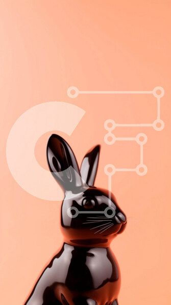 Intra Συλλεκτικό Ξύλινο Παζλ Plywood  4mm - Άγαλμα μαύρο λαγουδάκι σε πορτοκαλί φόντο Σε Ξύλινο Κουτί - Διαστάσεις: 10x10 cm – 25 κομμάτια