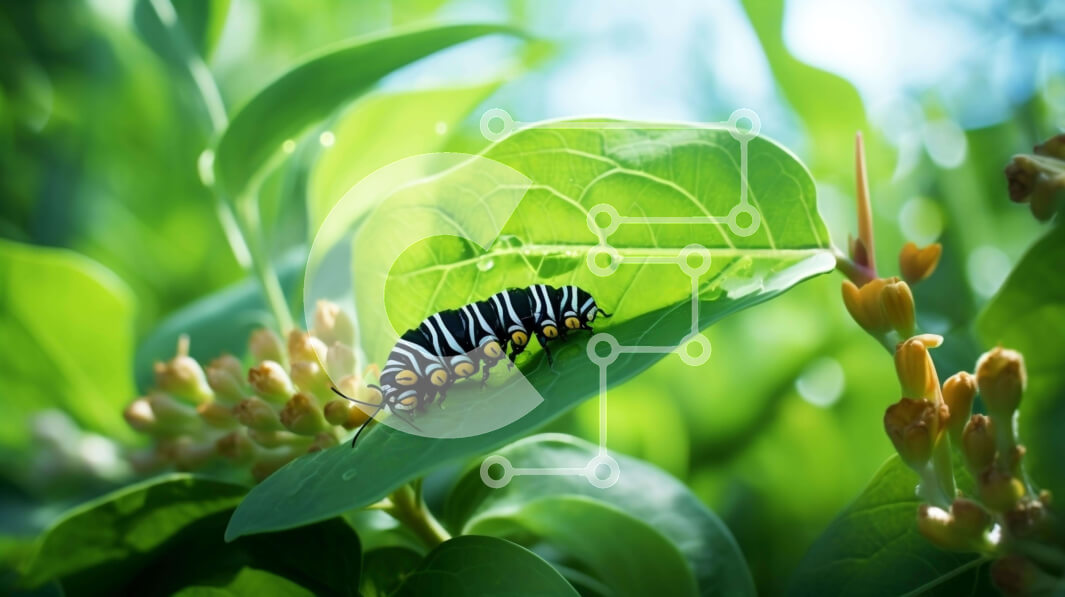 Intra Συλλεκτικό Ξύλινο Παζλ Plywood  4mm - Μαύρο και άσπρο κάμπια στα πράσινα φύλλα Σε Ξύλινο Κουτί - Διαστάσεις: 10x10 cm – 25 κομμάτια