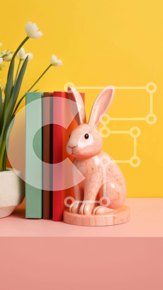 Intra Συλλεκτικό Ξύλινο Παζλ Plywood  4mm - Άγαλμα ροζ λαγουδάκι, βιβλία και λουλούδια Σε Ξύλινο Κουτί - Διαστάσεις Puzzle: 10x10 cm – 25 κομμάτια