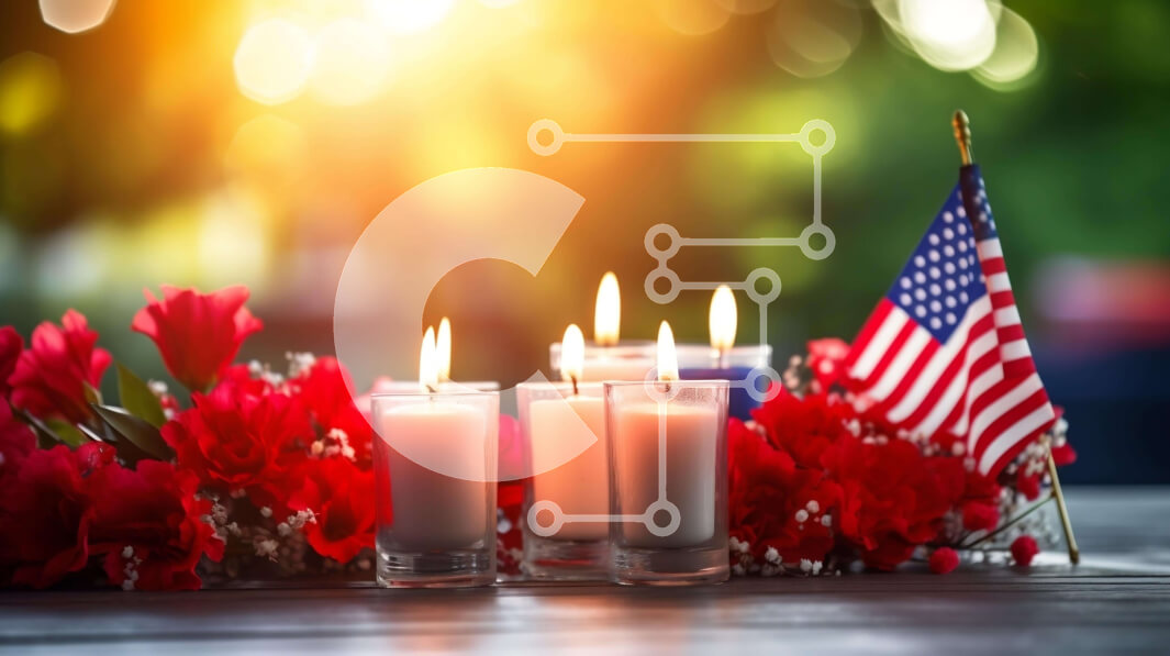 Intra Συλλεκτικό Ξύλινο Παζλ Plywood  4mm - Πατριωτική επίδειξη κεριών με αμερικανική σημαία και κόκκινα λουλούδια Σε Ξύλινο Κουτί - Διαστάσεις: 10x10 cm – 25 κομμάτια