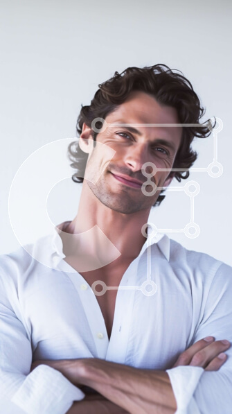 Intra Συλλεκτικό Ξύλινο Παζλ Plywood  4mm - Πορτρέτο ενός χαμογελαστού άνδρα σε ένα λευκό πουκάμισο με σταυρωμένα χέρια Σε Ξύλινο Κουτί - Διαστάσεις Puzzle: 10x10 cm – 25 κομμάτια