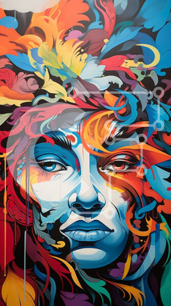 Intra Συλλεκτικό Ξύλινο Παζλ Plywood  4mm - Εκπληκτικό πορτρέτο μιας γυναίκας με πολύχρωμο κεφάλι και σγουρά μαλλιά Σε Ξύλινο Κουτί - Διαστάσεις Puzzle: 10x10 cm – 25 κομμάτια