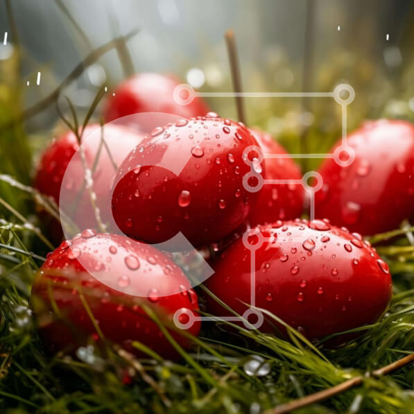 Intra Συλλεκτικό Ξύλινο Παζλ Plywood  4mm - Κόκκινα Πασχαλινά αυγά στη χλόη με σταγονίδια νερού Σε Ξύλινο Κουτί - Διαστάσεις: 10x10 cm – 25 κομμάτια