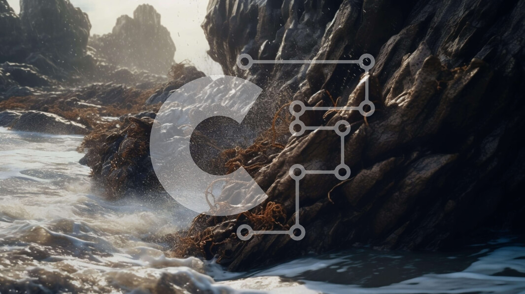 Intra Συλλεκτικό Ξύλινο Παζλ Plywood  4mm - Σουρεαλιστική σκηνή κυμάτων που πιτσιλίζουν ενάντια σε βράχους στον ωκεανό Σε Ξύλινο Κουτί - Διαστάσεις: 10x10 cm – 25 κομμάτια