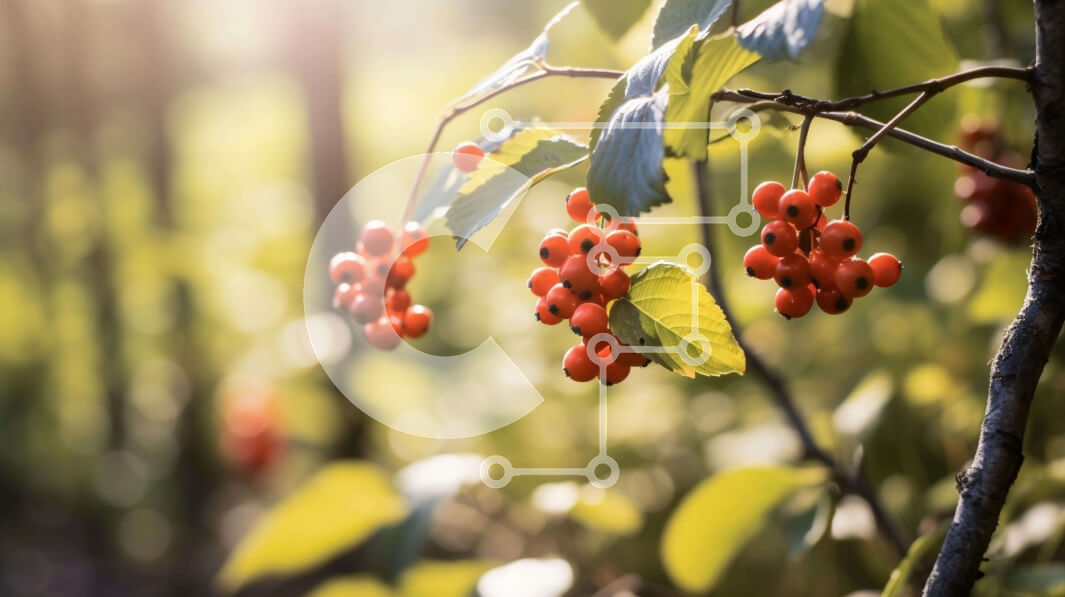 Intra Συλλεκτικό Ξύλινο Παζλ Plywood  4mm - Κόκκινα μούρα στον κλάδο δέντρων στο δάσος Σε Ξύλινο Κουτί - Διαστάσεις: 10x10 cm – 25 κομμάτια