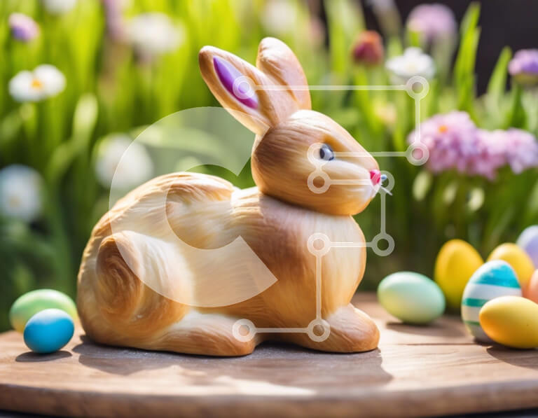 Intra Συλλεκτικό Ξύλινο Παζλ Plywood  4mm - Καφέ ειδώλιο λαγουδάκι με πολύχρωμα πασχαλινά αυγά Σε Ξύλινο Κουτί - Διαστάσεις: 10x10 cm – 25 κομμάτια