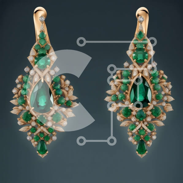 Σετ των 2 Intra Συλλεκτικό Ξύλινο Παζλ Plywood  4mm - Εκπληκτικά σκουλαρίκια από σμαράγδι και διαμάντια σε κίτρινο χρυσό Σε Ξύλινο Κουτί - Διαστάσεις: 10x10 cm – 25 κομμάτια