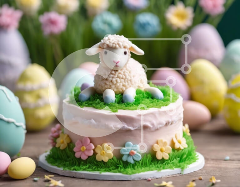 Intra Συλλεκτικό Ξύλινο Παζλ Plywood  4mm - Πασχαλινό κέικ με πρόβατα και πολύχρωμα αυγά Σε Ξύλινο Κουτί - Διαστάσεις: 10x10 cm – 25 κομμάτια