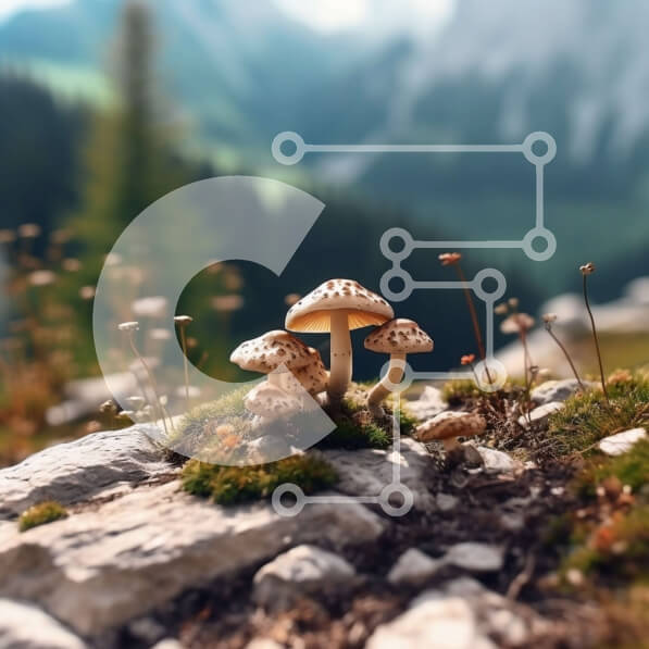 Intra Συλλεκτικό Ξύλινο Παζλ Plywood  4mm - Γραφικό στιγμιότυπο με μανιτάρια σε φυσικό περιβάλλον Σε Ξύλινο Κουτί - Διαστάσεις: 10x10 cm – 25 κομμάτια