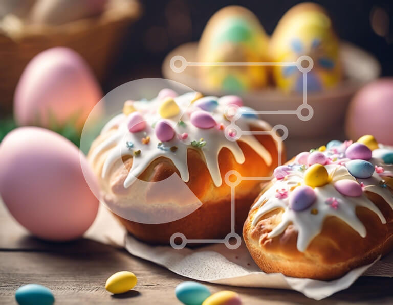 Σετ των 2 Intra Συλλεκτικό Ξύλινο Παζλ Plywood  4mm - Πασχαλινά γλυκά με πολύχρωμο παγωτό και αυγά Σε Ξύλινο Κουτί - Διαστάσεις: 10x10 cm – 25 κομμάτια