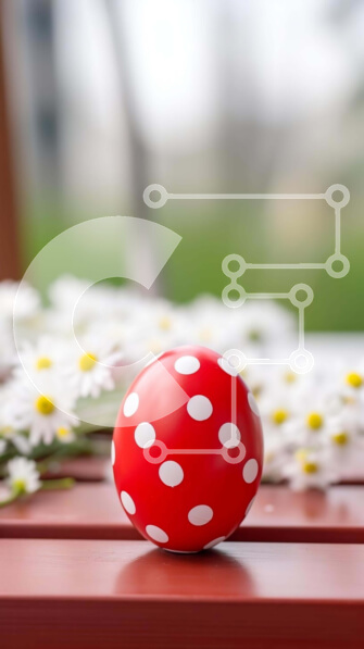 Intra Συλλεκτικό Ξύλινο Παζλ Plywood  4mm - Πασχαλινή γιορτή με πουά μπάλα, μαργαρίτες και πασχαλινό αυγό Σε Ξύλινο Κουτί - Διαστάσεις: 10x10 cm – 25 κομμάτια