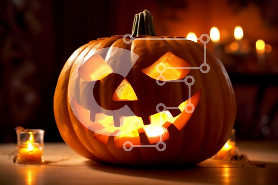 Intra Συλλεκτικό Ξύλινο Παζλ Plywood  4mm - Τρομακτικό Jack-o-Lantern σε ένα σκοτεινό τραπέζι Σε Ξύλινο Κουτί - Διαστάσεις: 10x10 cm – 25 κομμάτια