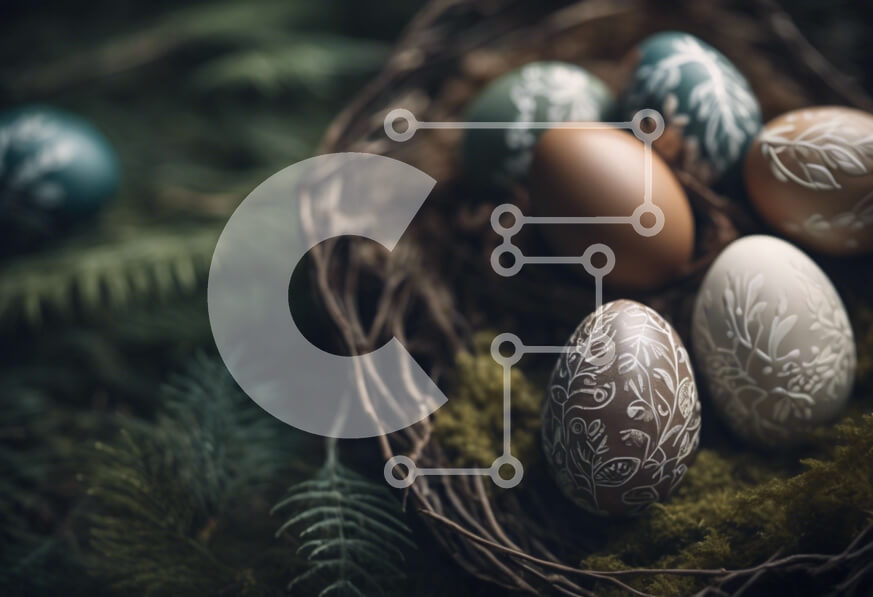 Intra Συλλεκτικό Ξύλινο Παζλ Plywood  4mm - Διακοσμητικά Πασχαλινά αυγά σε καλάθι με βρύα και φτέρες Σε Ξύλινο Κουτί - Διαστάσεις: 10x10 cm – 25 κομμάτια