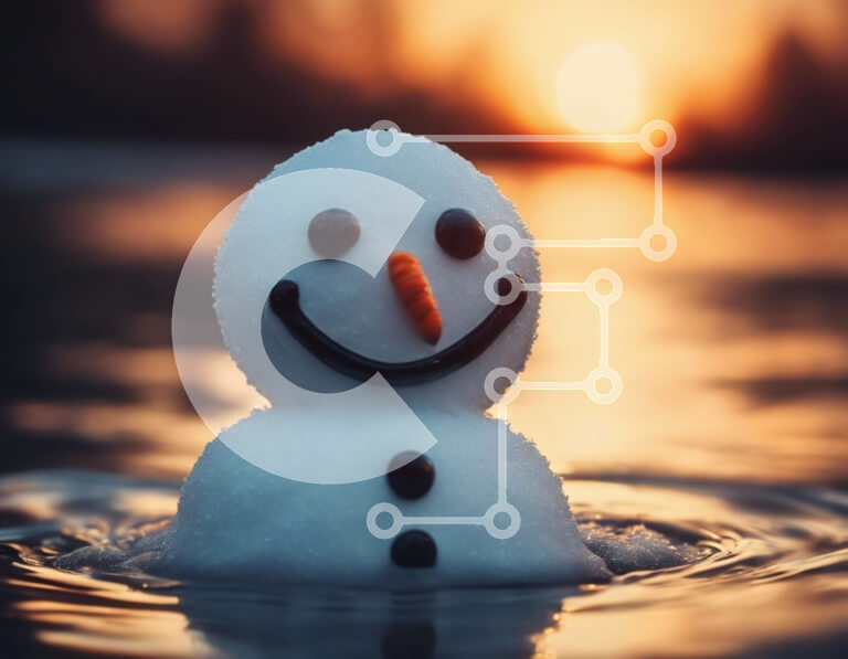 Intra Συλλεκτικό Ξύλινο Παζλ Plywood  4mm - Χαμογελαστός χιονάνθρωπος στο νερό ηλιοβασιλέματος Σε Ξύλινο Κουτί - Διαστάσεις Puzzle: 10x10 cm – 25 κομμάτια