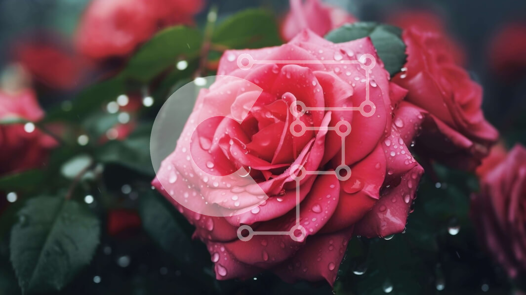 Intra Συλλεκτικό Ξύλινο Παζλ Plywood  4mm - Ροζ τριαντάφυλλα με σταγόνες νερού - Floral ταπετσαρία Σε Ξύλινο Κουτί - Διαστάσεις: 10x10 cm – 25 κομμάτια