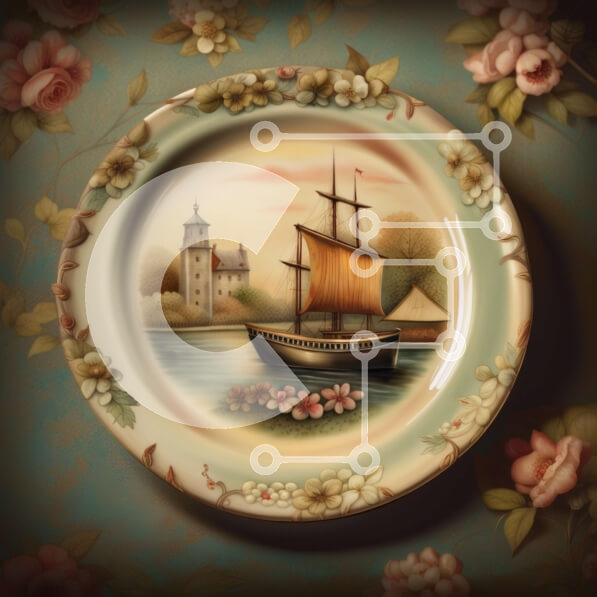 Intra Συλλεκτικό Ξύλινο Παζλ Plywood  4mm - Όμορφο πιάτο με ζωγραφική του πλοίου και του κάστρου Σε Ξύλινο Κουτί - Διαστάσεις: 10x10 cm – 25 κομμάτια