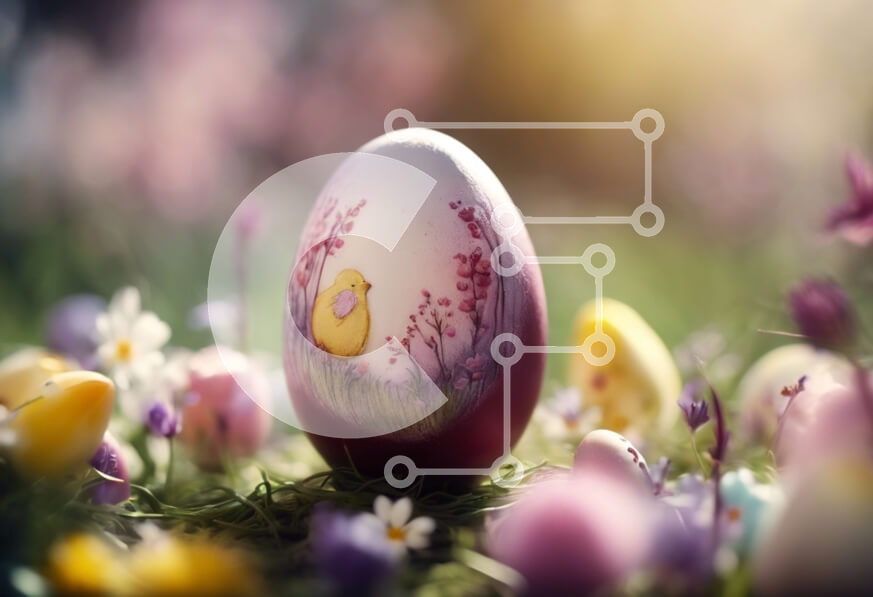 Intra Συλλεκτικό Ξύλινο Παζλ Plywood  4mm - Βαμμένο πασχαλινό αυγό στο γρασίδι με πολύχρωμα λουλούδια Σε Ξύλινο Κουτί - Διαστάσεις: 10x10 cm – 25 κομμάτια