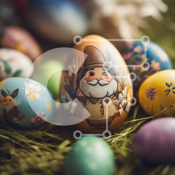 Intra Συλλεκτικό Ξύλινο Παζλ Plywood  4mm - Ομάδα πασχαλινών αυγών στο γρασίδι με αυγό σε σχήμα χιονάνθρωπου Σε Ξύλινο Κουτί - Διαστάσεις Puzzle: 10x10 cm – 25 κομμάτια