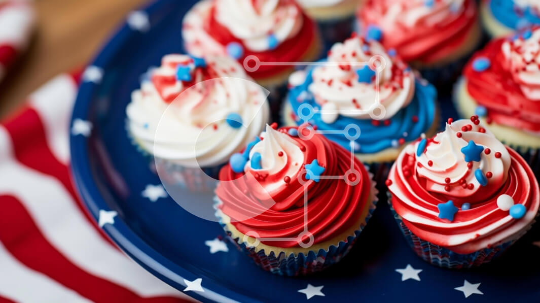 Σετ των 2 Intra Συλλεκτικό Ξύλινο Παζλ Plywood  4mm - Cupcakes με αμερικανική σημαία με κόκκινο, λευκό και μπλε γλάσο Σε Ξύλινο Κουτί - Διαστάσεις: 10x10 cm – 25 κομμάτια