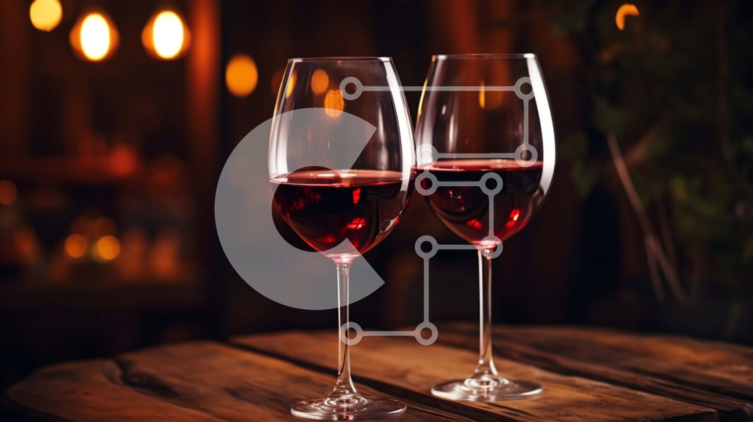 Σετ των 2 Intra Συλλεκτικό Ξύλινο Παζλ Plywood  4mm - Δύο ποτήρια κρασιού γεμάτα με κόκκινο κρασί σε ένα ξύλινο τραπέζι Σε Ξύλινο Κουτί - Διαστάσεις: 10x10 cm – 25 κομμάτια