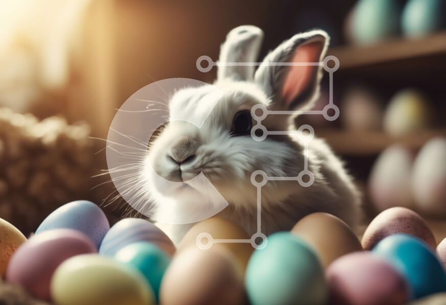 Intra Συλλεκτικό Ξύλινο Παζλ Plywood  4mm - Λευκό λαγουδάκι και πολύχρωμα Πασχαλινά αυγά Σε Ξύλινο Κουτί - Διαστάσεις: 10x10 cm – 25 κομμάτια