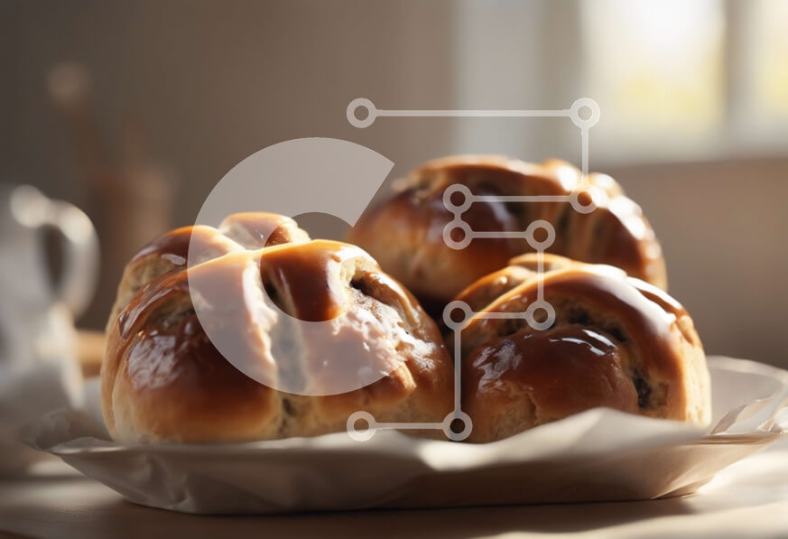 Σετ των 2 Intra Συλλεκτικό Ξύλινο Παζλ Plywood  4mm - Φρεσκοψημένα ψωμάκια ζεστού σταυρού σε ένα πιάτο δίπλα στο παράθυρο Σε Ξύλινο Κουτί - Διαστάσεις: 10x10 cm – 25 κομμάτια