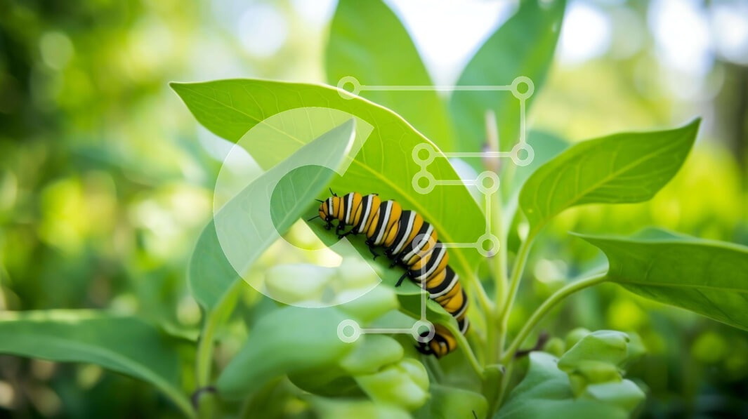 Intra Συλλεκτικό Ξύλινο Παζλ Plywood  4mm - Monarch Caterpillar στα πράσινα φύλλα Σε Ξύλινο Κουτί - Διαστάσεις: 10x10 cm – 25 κομμάτια